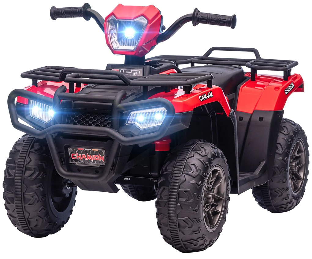 ATV electric pentru copii HOMCOM, max. 4 km/h, de la 3 ani, faruri LED, port de muzică, negru+roșu 88 x 45 x 50 cm | Aosom Romania