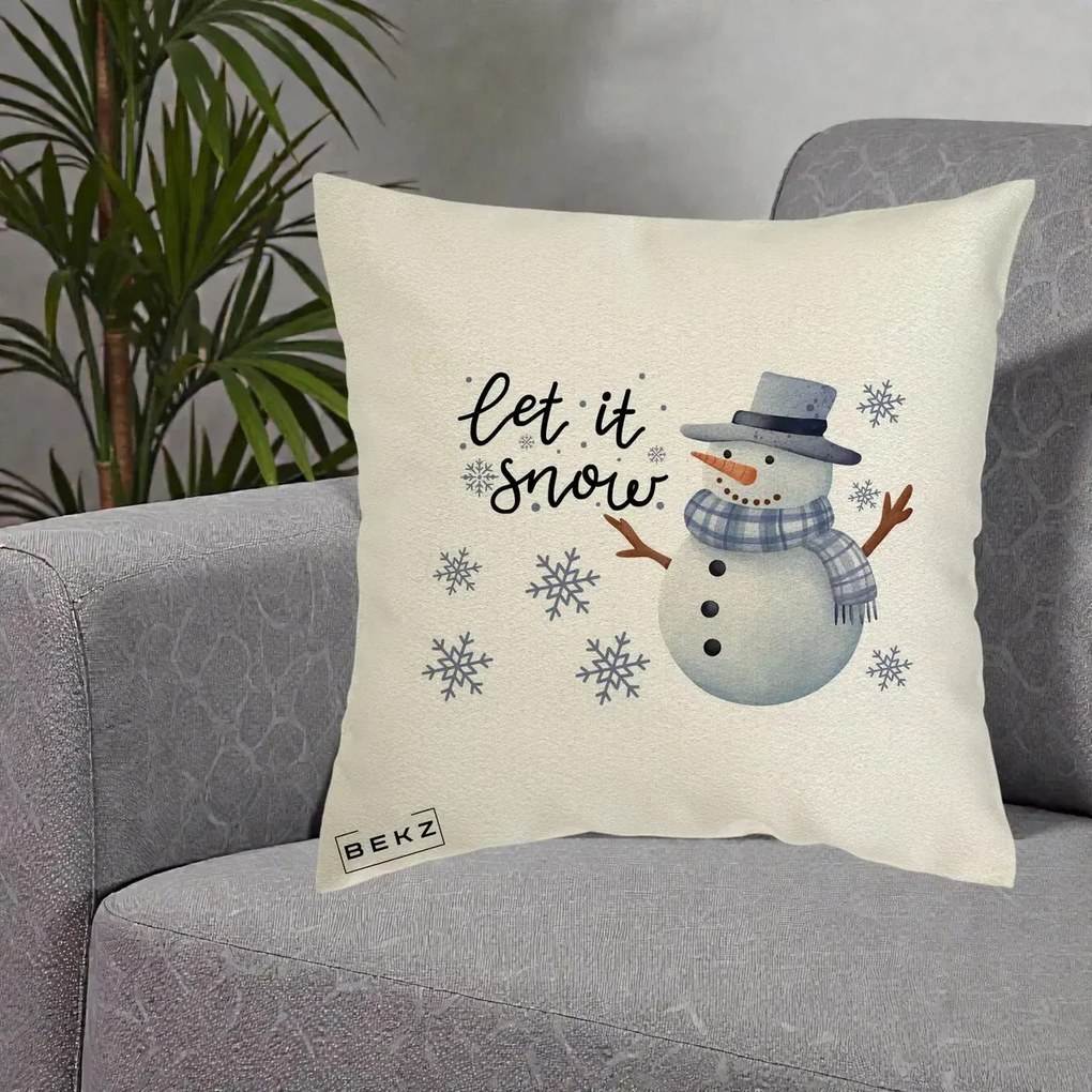 Perna Decorativa Let It Snow Om de Zapada, 40x40 cm, Ecru, Husa Detasabila, Perna Inclusa, BEKZ®