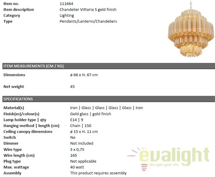 Candelabru elegant design LUX Vittoria S auriu 111664 HZ