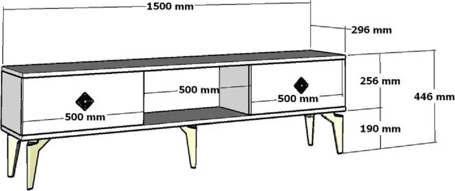 Comoda TV, Hanah Home, Doruk Fireplace, 150x44.6x29.6 cm, Alb/Auriu