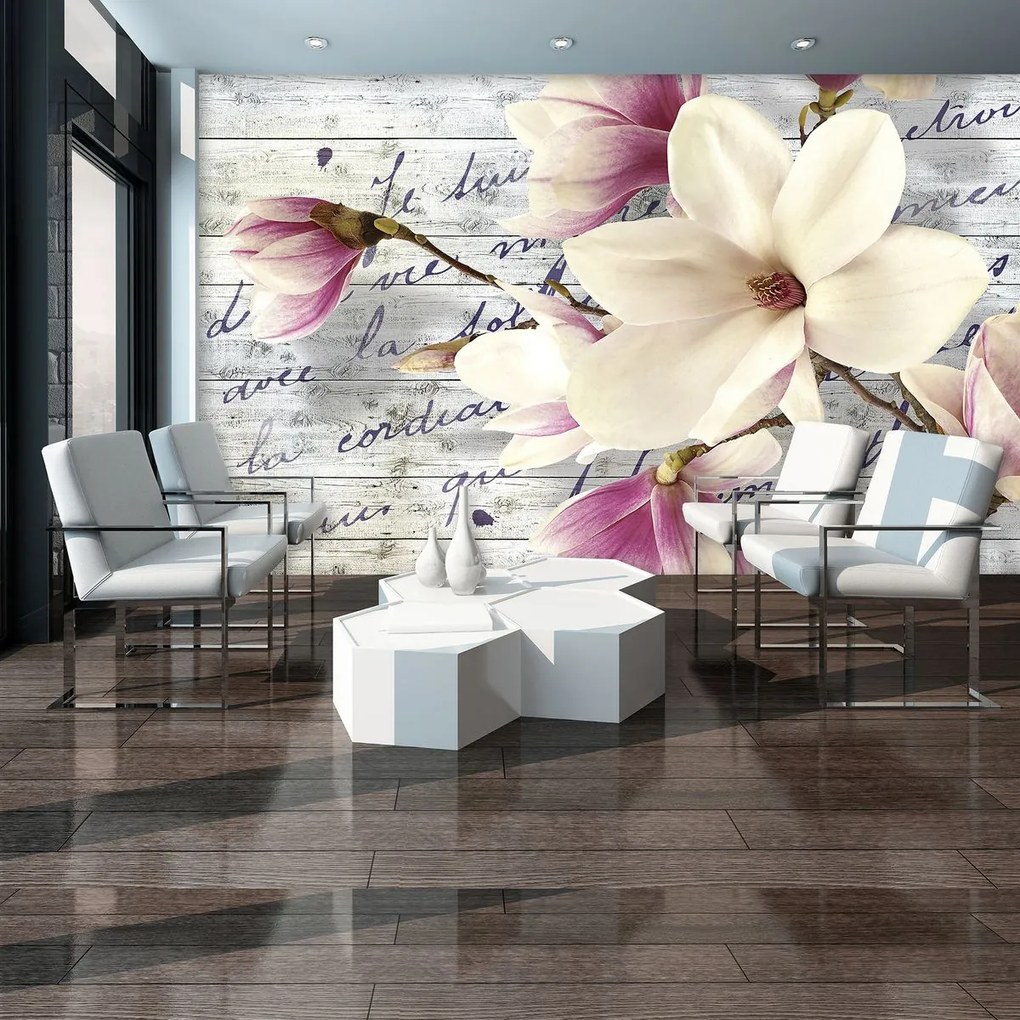 Fototapet - Magnolie pe sănduri de lemn (254x184 cm)