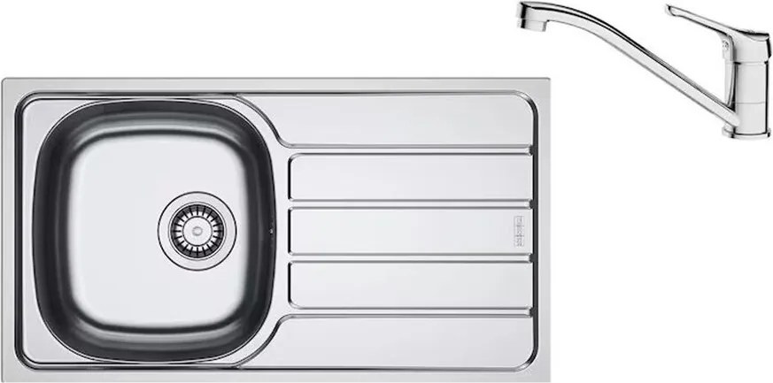 Set chiuveta bucatarie inox Franke Spark 78x43.5 cm cu 1 cuva si picurator dreapta finisaj lucios plus baterie crom