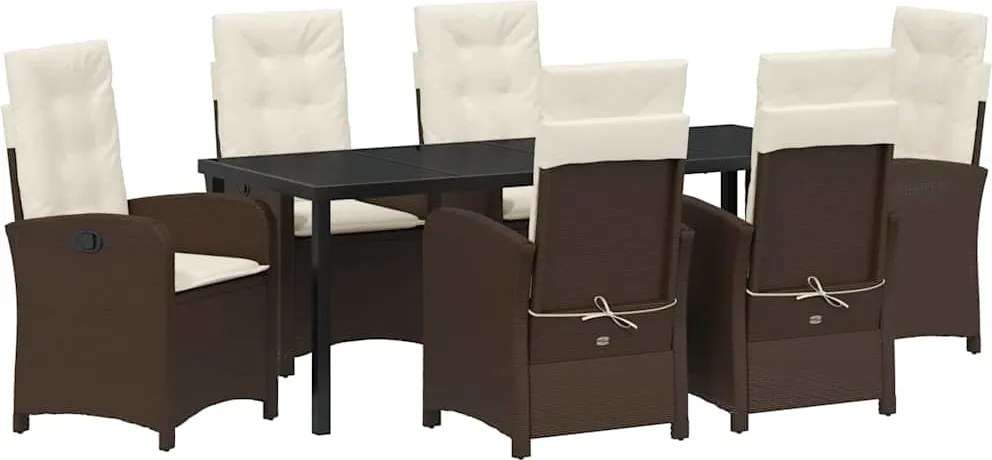 vidaXL Set de masă pentru grădină cu pernă 7 pcs Maro poliratan