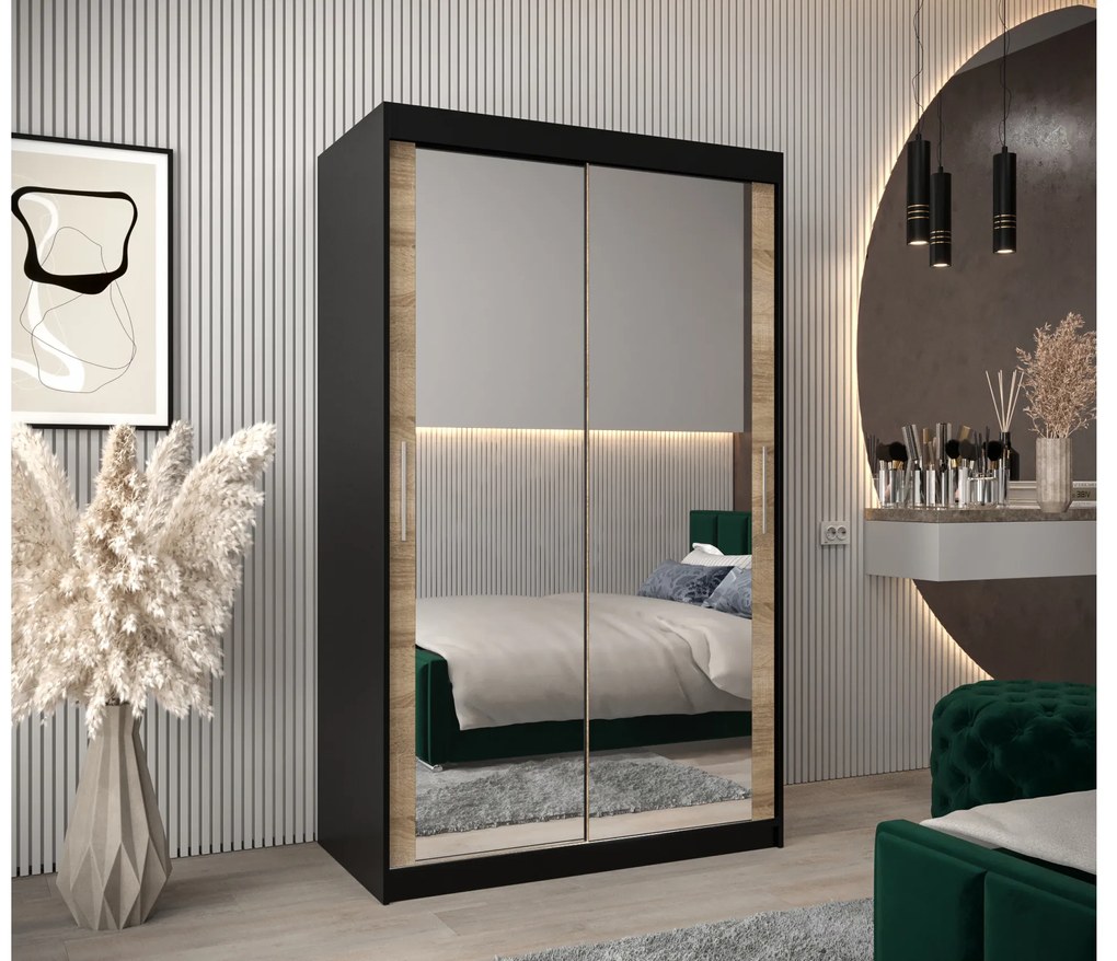 Dulap de haine 120 cm Toki 3 (negru mat + stejar sonoma). 1065062