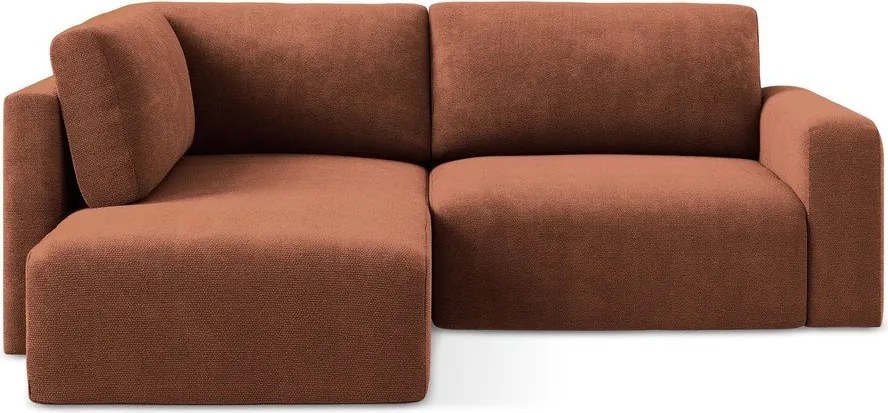 Colțar teracotă extensibil/cu spațiu de depozitare cu tapițerie din chenille (cu colț pe partea stângă/în formă de ”L”) Kona – Makamii