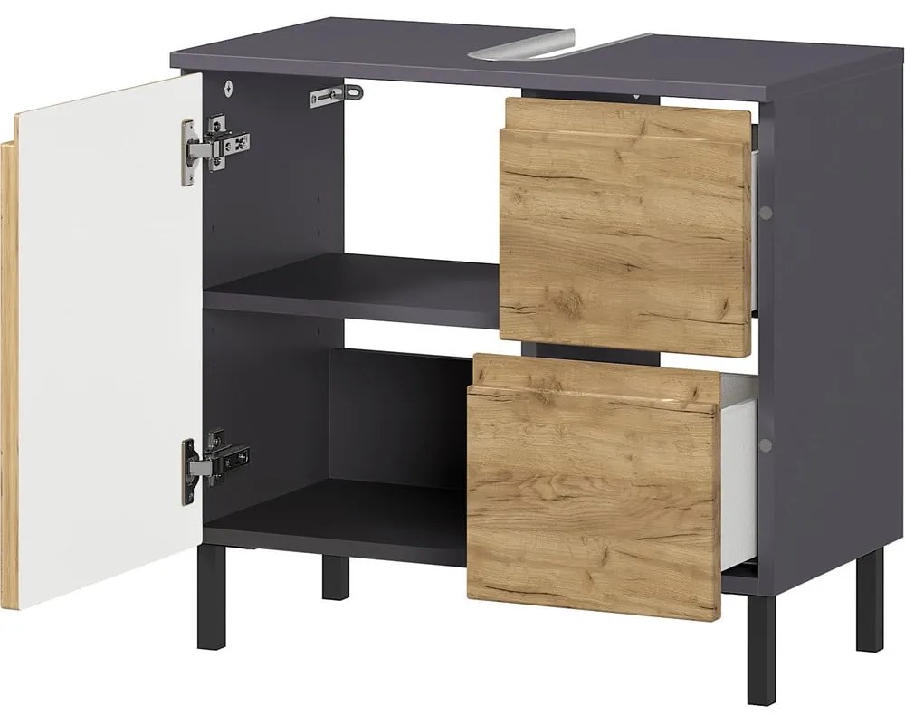 Dulap gri închis sub chiuvetă cu aspect de stejar 60x56 cm Salinas - Germania