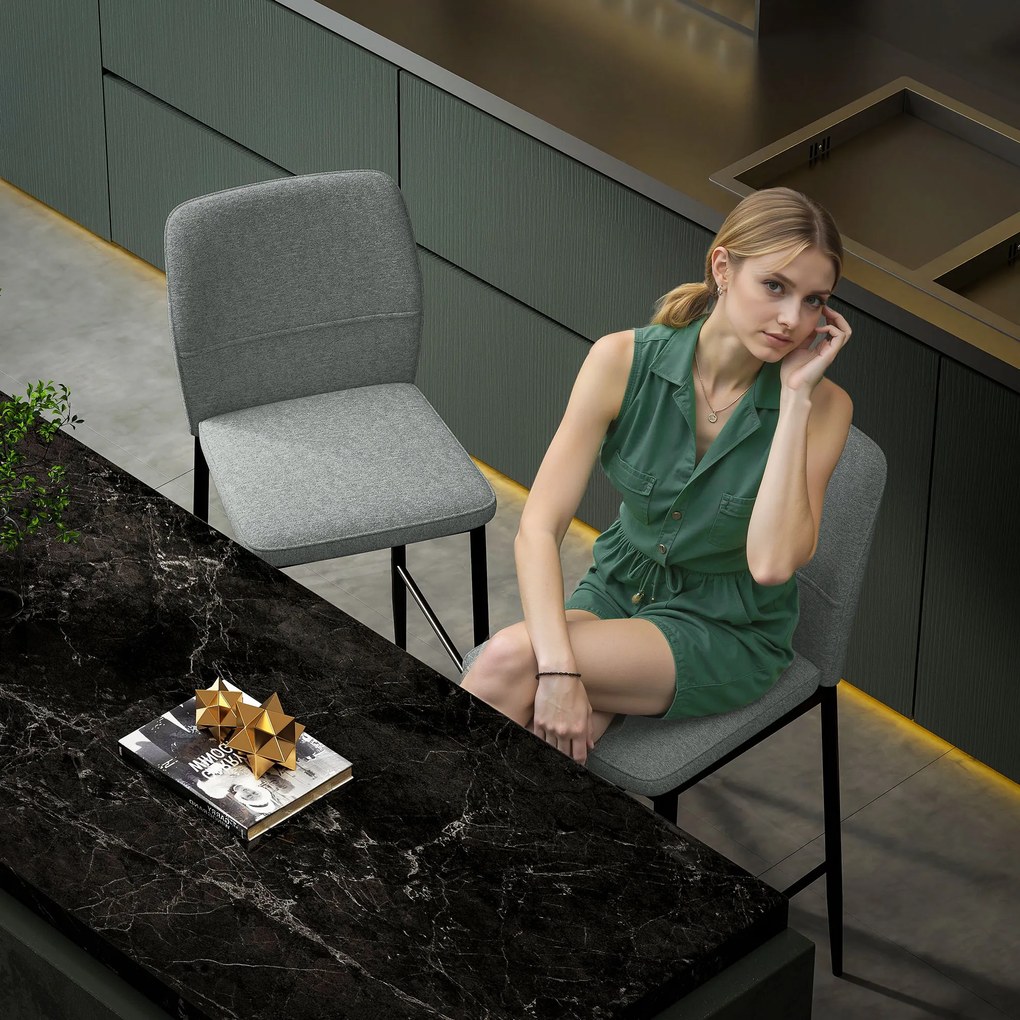 HOMCOM Set de 2 Scaune de Bar cu Spătar, 41x52x97 cm, Gri | Aosom Romania