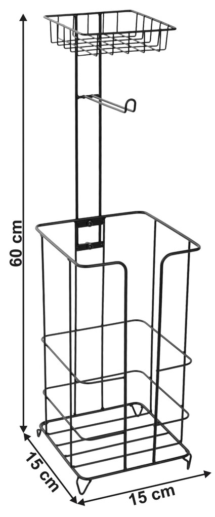 Suport hârtie igienică cu raft, metal/negru, MERDO