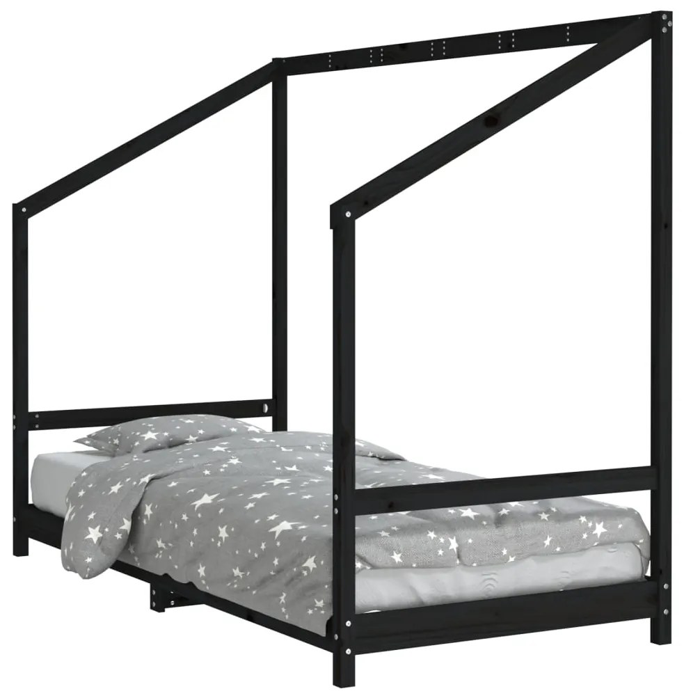 835705 vidaXL Cadru pat pentru copii, negru, 90x200 cm, lemn masiv de pin