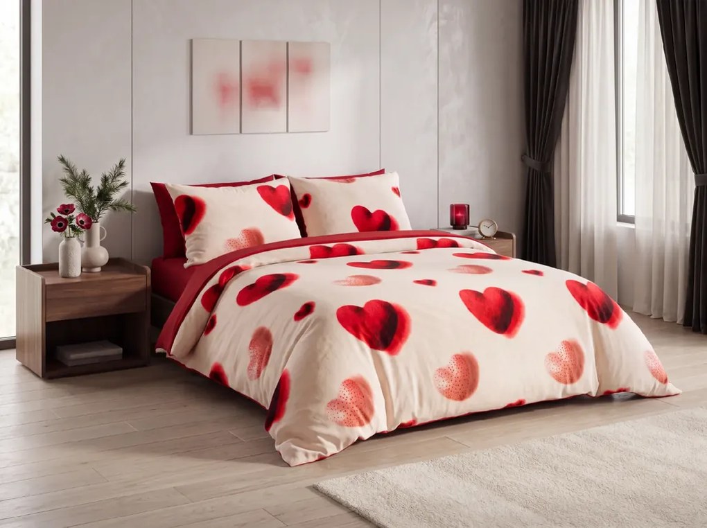 Lenjerie de pat cocolino DUO SENSE HEARTELLE crem microplus/flanel Dimensiune lenjerie de pat: 70 x 90 cm | 140 x 220 cm