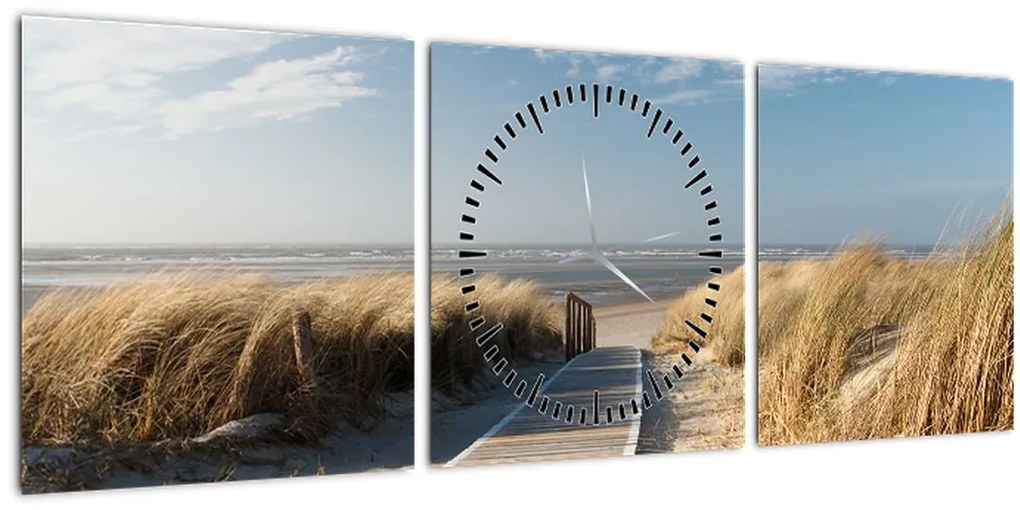 Tablou - Plaja cu nisip de pe insula Langeoog, Germania (cu ceas) (90x30 cm)