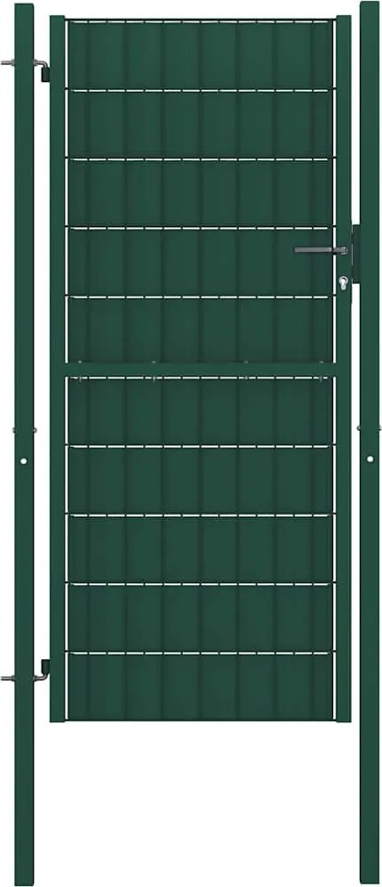 vidaXL Poartă de gard din PVC și oțel, verde, 100x204 cm