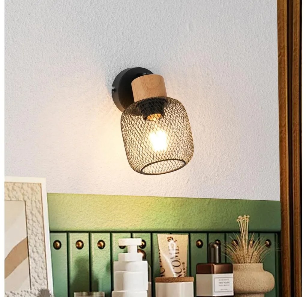 Brilagi - Aplică spot de perete BASKLITE 1xE27/15W/230V lemn de cauciuc/negru