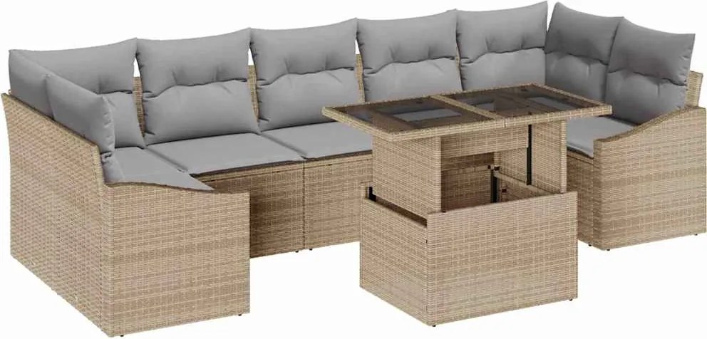 vidaXL Set de canapele pentru grădină 8 pcs Bej Rattan poli