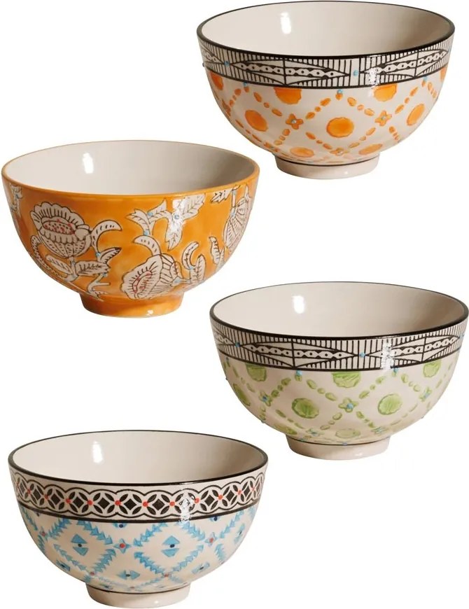 Set 4 boluri mici din ceramică, model asortat, Colecția Rhapsody, Ø11.5 cm