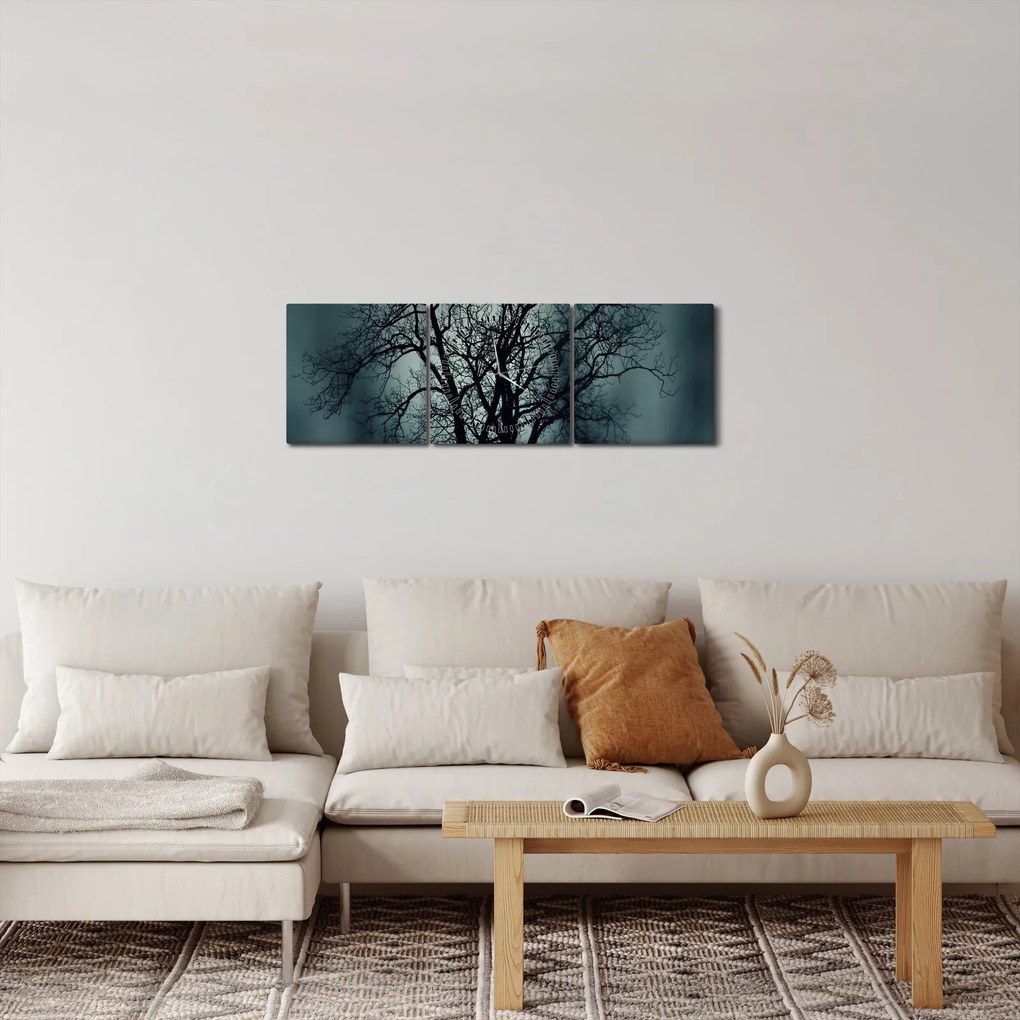 Tablou copaci în eclipsă (cu ceas) (90x30 cm)