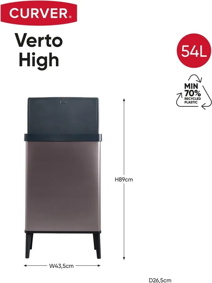 Coș de gunoi roz cu senzori de atingere din plastic reciclat 54 l Verto High – Curver