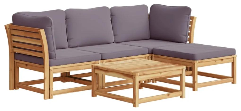 3214309 vidaXL Set mobilier de grădină cu perne, 5 buc., lemn masiv acacia