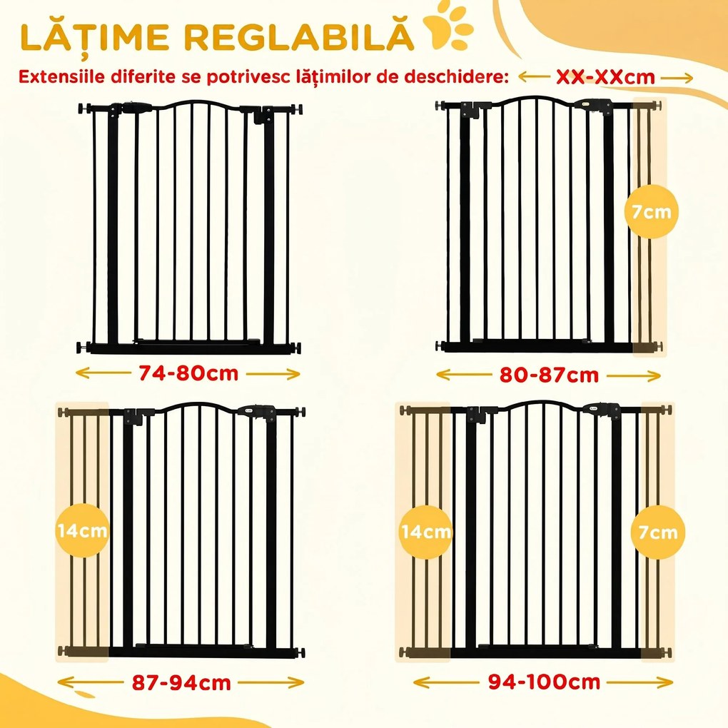 PawHut Poartă Extensibilă pentru Câini fără Șuruburi, Poartă de Siguranță Reglabilă, 94-100x94 cm, Negru | Aosom Romania