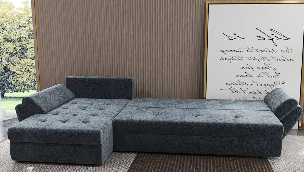 Colțar extensibil dumonde cu ladă de depozitare si sezut confortabil din spuma high-density, Loana XL Euphoria Grafit II 335x185 cm