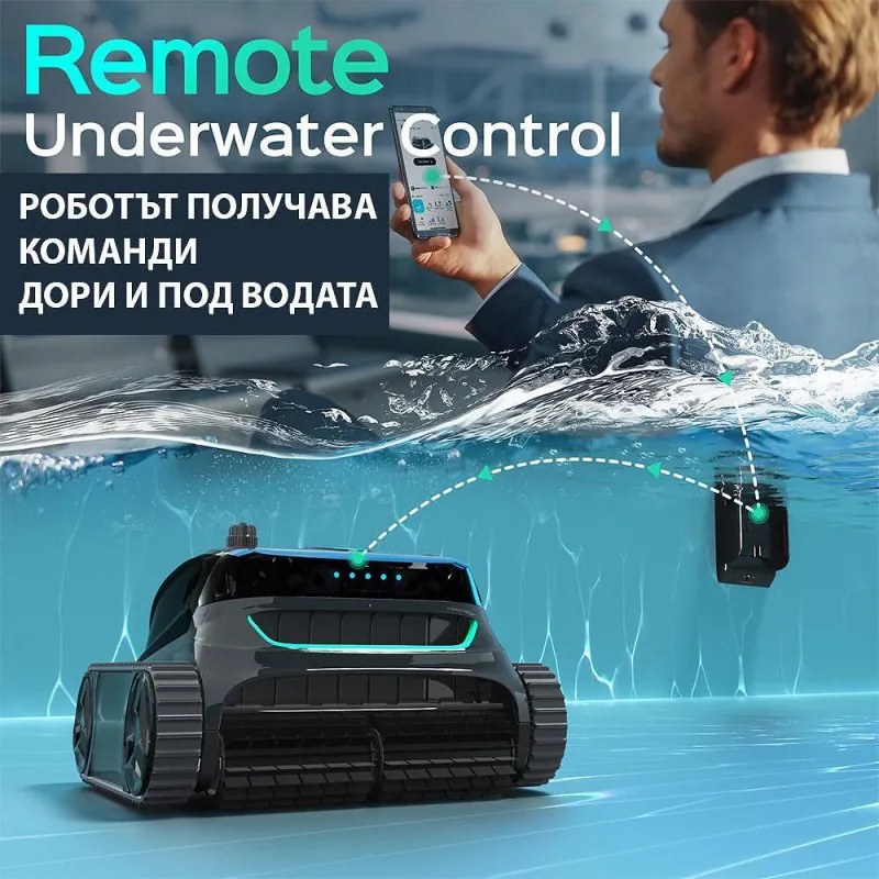Robot fara fir pentru piscine Wybot S2 Pro, 91 W, 210 min, 300 m², Filtrare dubla, Statie de incarcare, Giroscop, Negru