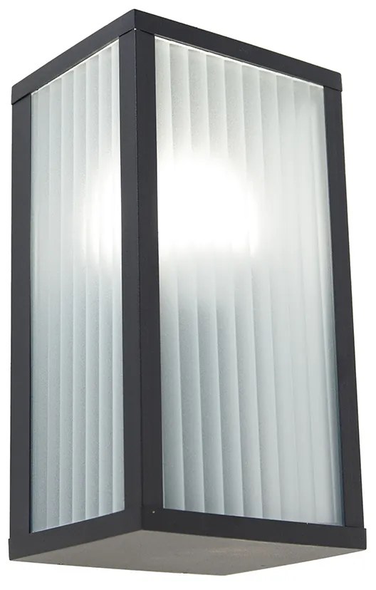 Lampă de perete inteligentă de exterior neagră cu sticlă canelată incl. WiFi A60 - Charlois