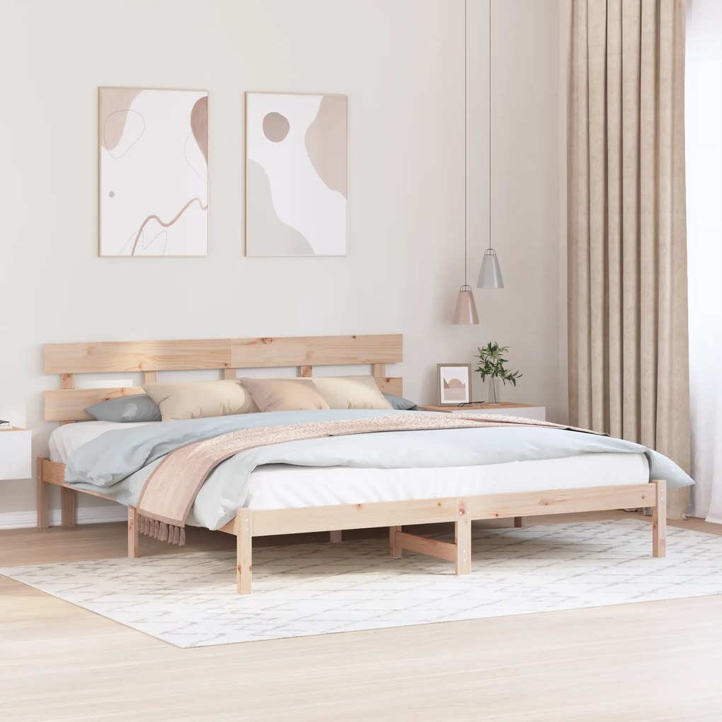 vidaXL Cadru de pat cu tăblie 200x200 cm din lemn masiv de pin
