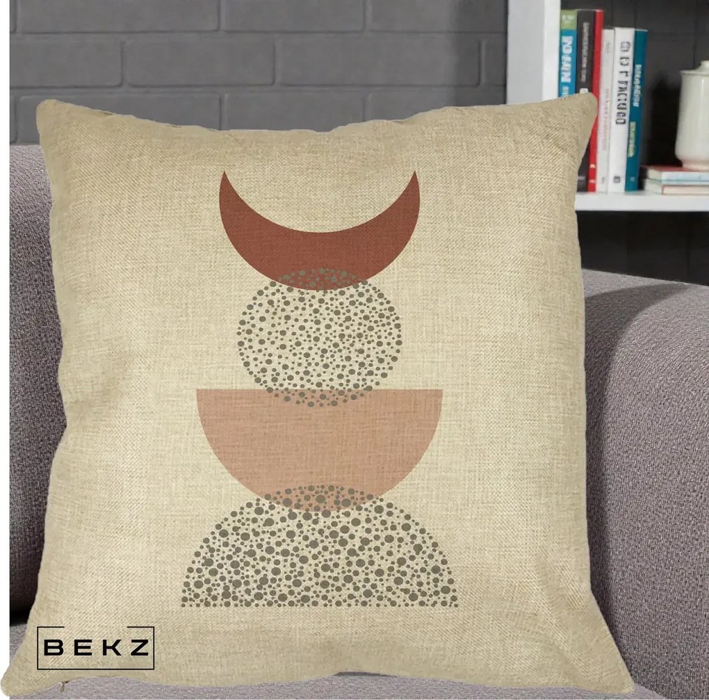 Perna Decorativa Boho Luna Plina si Forme Punctate, 40x40 cm, Crem, Husa Detasabila, Perna Inclusa, BEKZ®