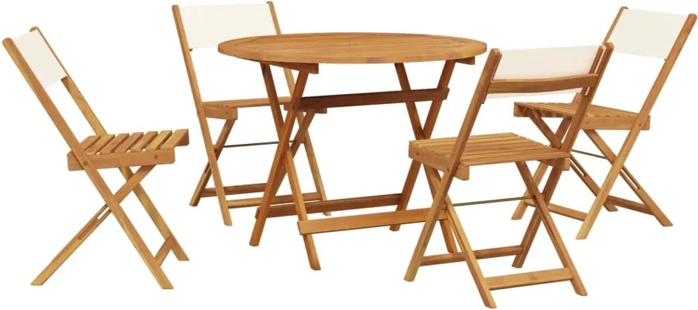 vidaXL Set mobilier de grădină 5 piese textil alb crem/lemn masiv