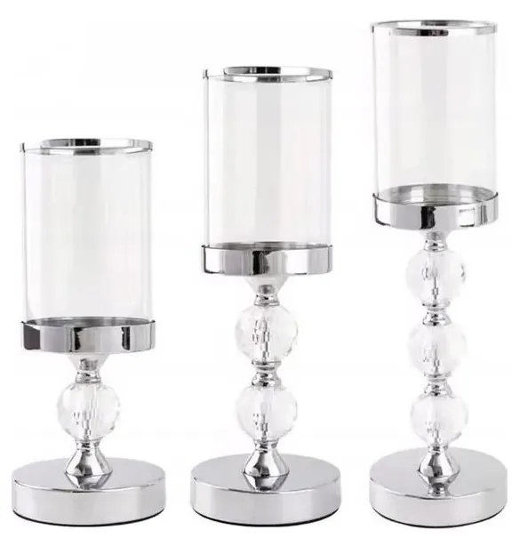 Set de 3 sfeșnice din crom lucios