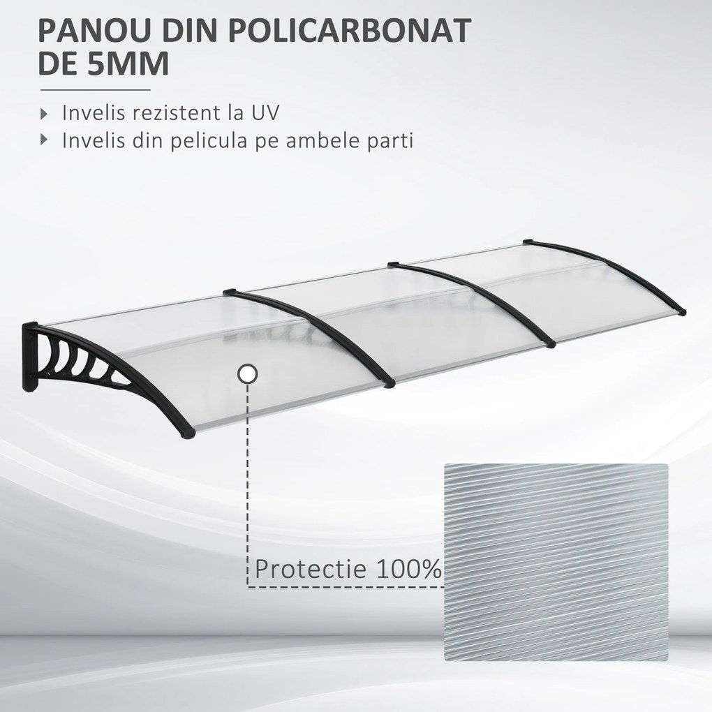 Outsunny Copertina moderna din policarbonat si aluminiu pentru balcoane, ferestre si usi, copertina pentru exterior | Aosom Romania