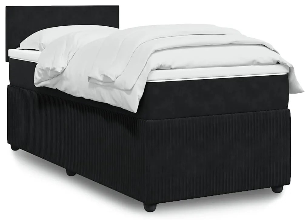 vidaXL Pat box spring cu saltea, negru, 90x200 cm, catifea