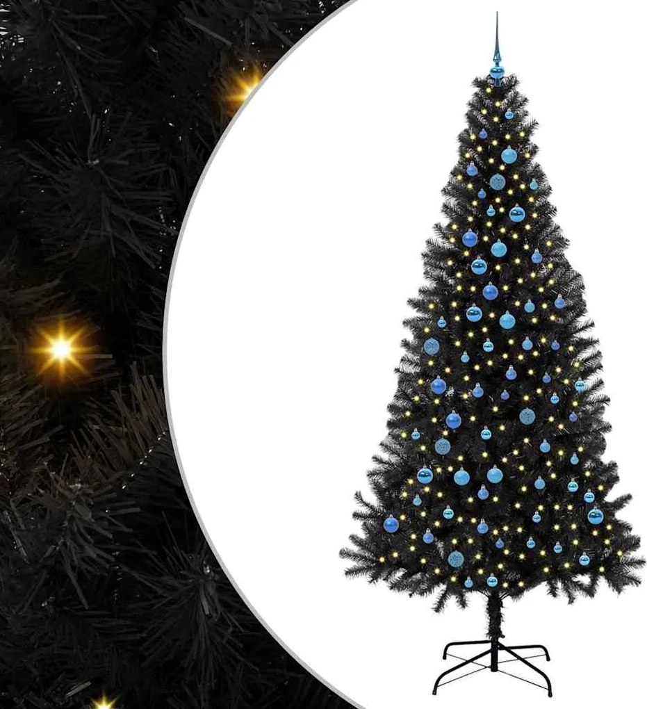 vidaXL Brad de Crăciun cu 300 LED cu suport Negru 240 cm PVC