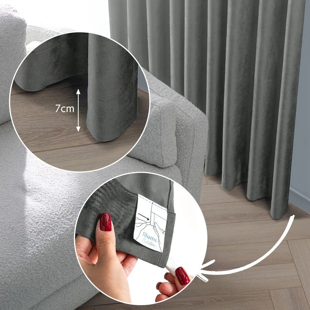 Draperie gri închis dimout (semi-opacă) din catifea 530x300 cm Velto – Filumi