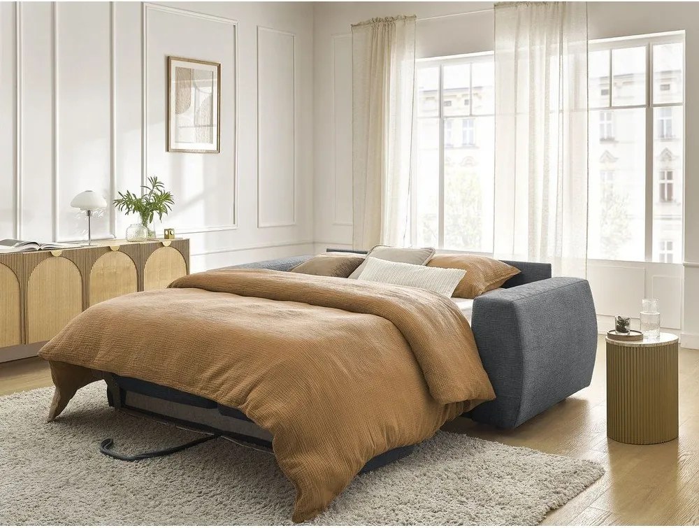 Canapea gri închis pentru dormitul zilnic/extensibilă cu tapițerie din chenille 220 cm Hugo – Bobochic Paris