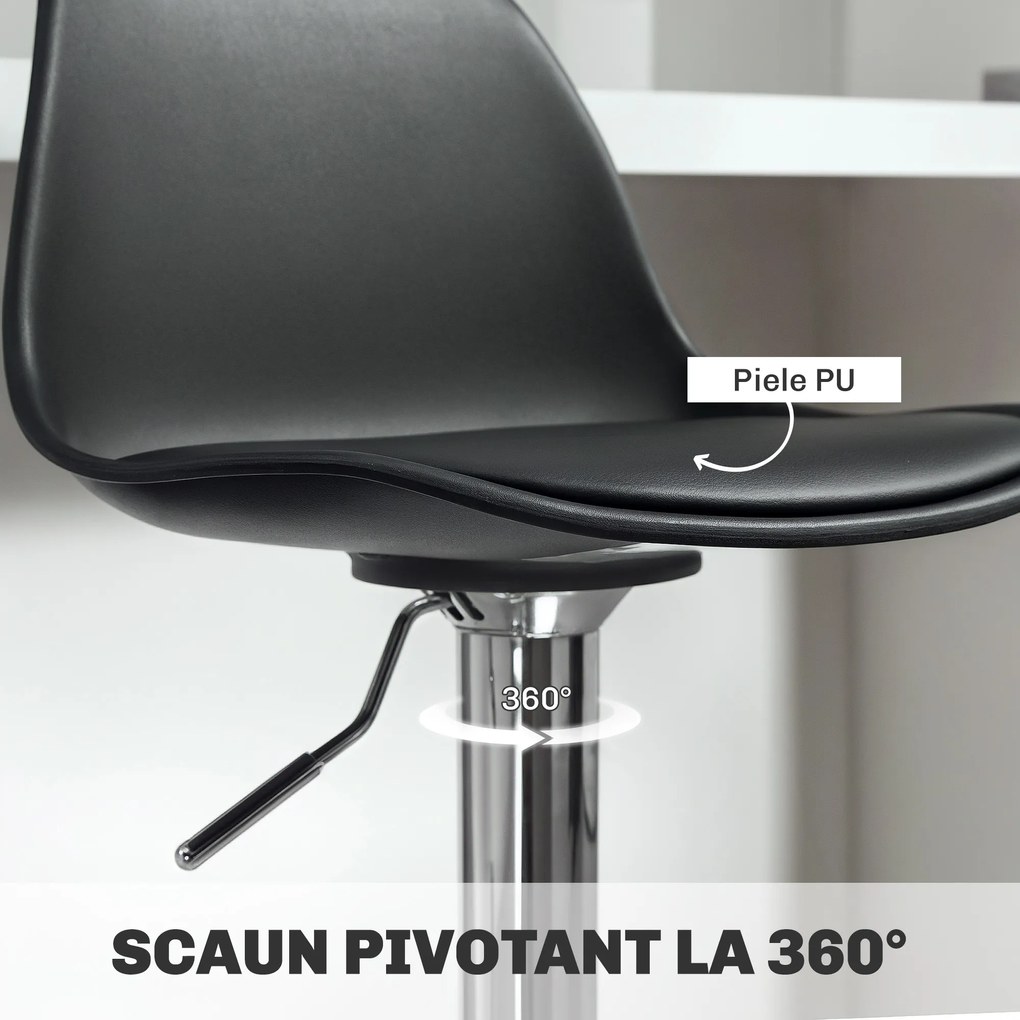 Homcom Set 2 Scaune Bar – Reglabile, Cu Spatar si Pivotante | Aosom Romania