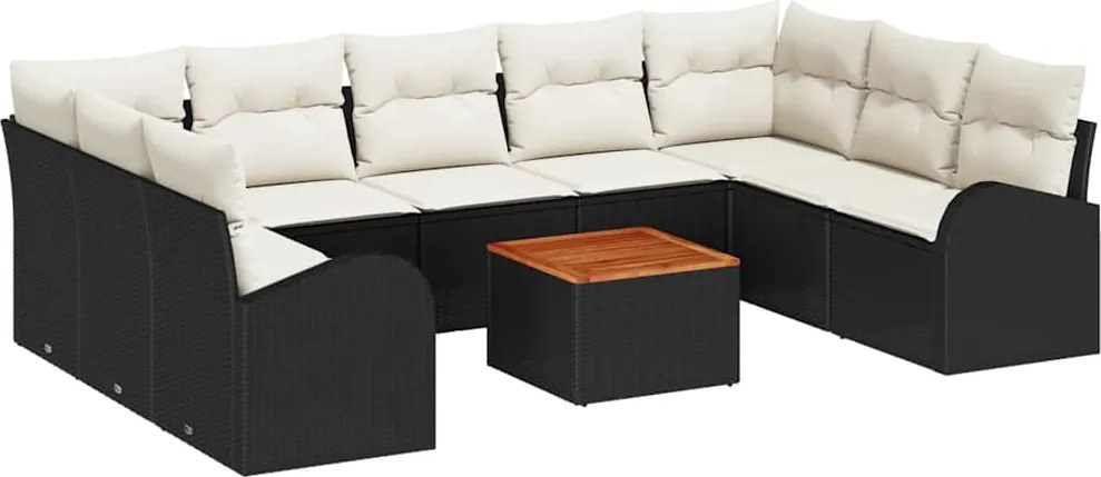 vidaXL Set de canapele pentru grădină cu pernă 10 pcs Negru poliratan