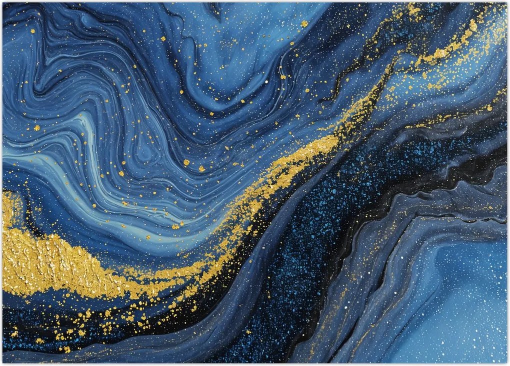 Tablou pe sticlă - Abstracție albastru-aurie (70x50 cm)