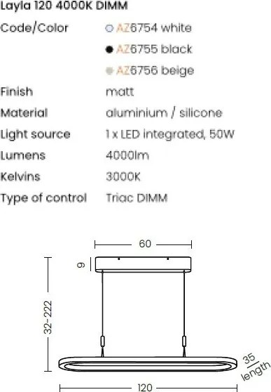 Lustra LED suspendata design modern LAYLA negru 3000K DIMM