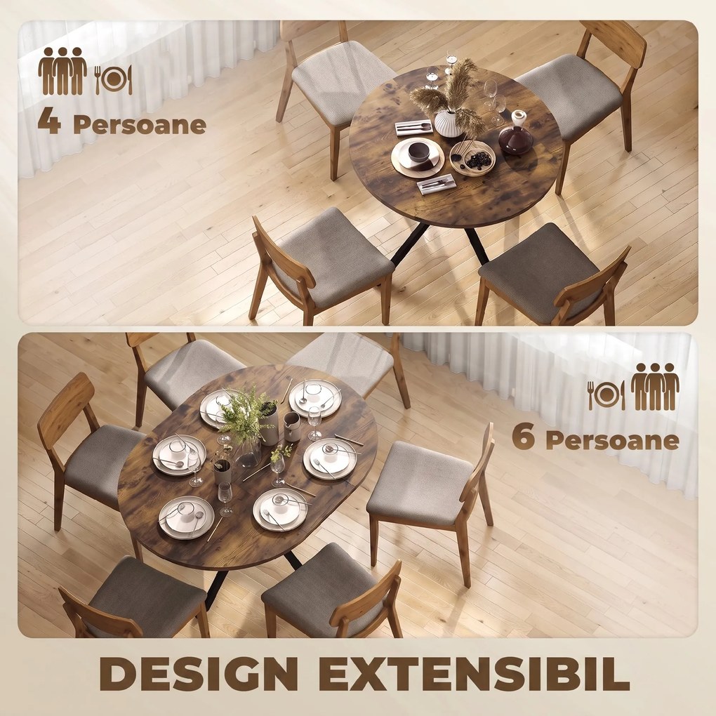 HOMCOM Masă de Sufragerie Extensibilă pentru 4-6 Persoane, 100-135cm, Maro Rustic | Aosom Romania
