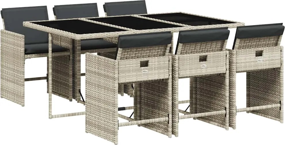 vidaXL Set mobilier de grădină cu perne, 7 piese gri deschis poliratan