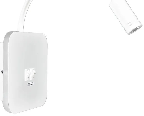 Veioză LED flexibilă de perete cu USB BASE 1xLED/8W+1xLED/2W/230V alb
