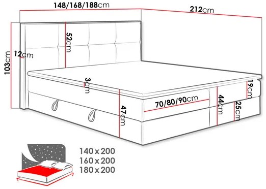 Pat matrimonial Boxspring 140 cm Bolondra (stejar craft auriu + soro 100). 1051073