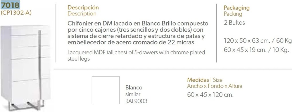 Dulapior cu 5 sertare, elegant design LUX Parma AC-CP1302-A