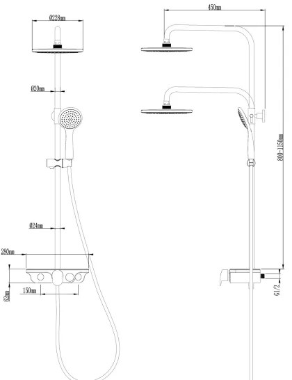 Aqualine - Set de duș cu baterie, crom lucios/alb