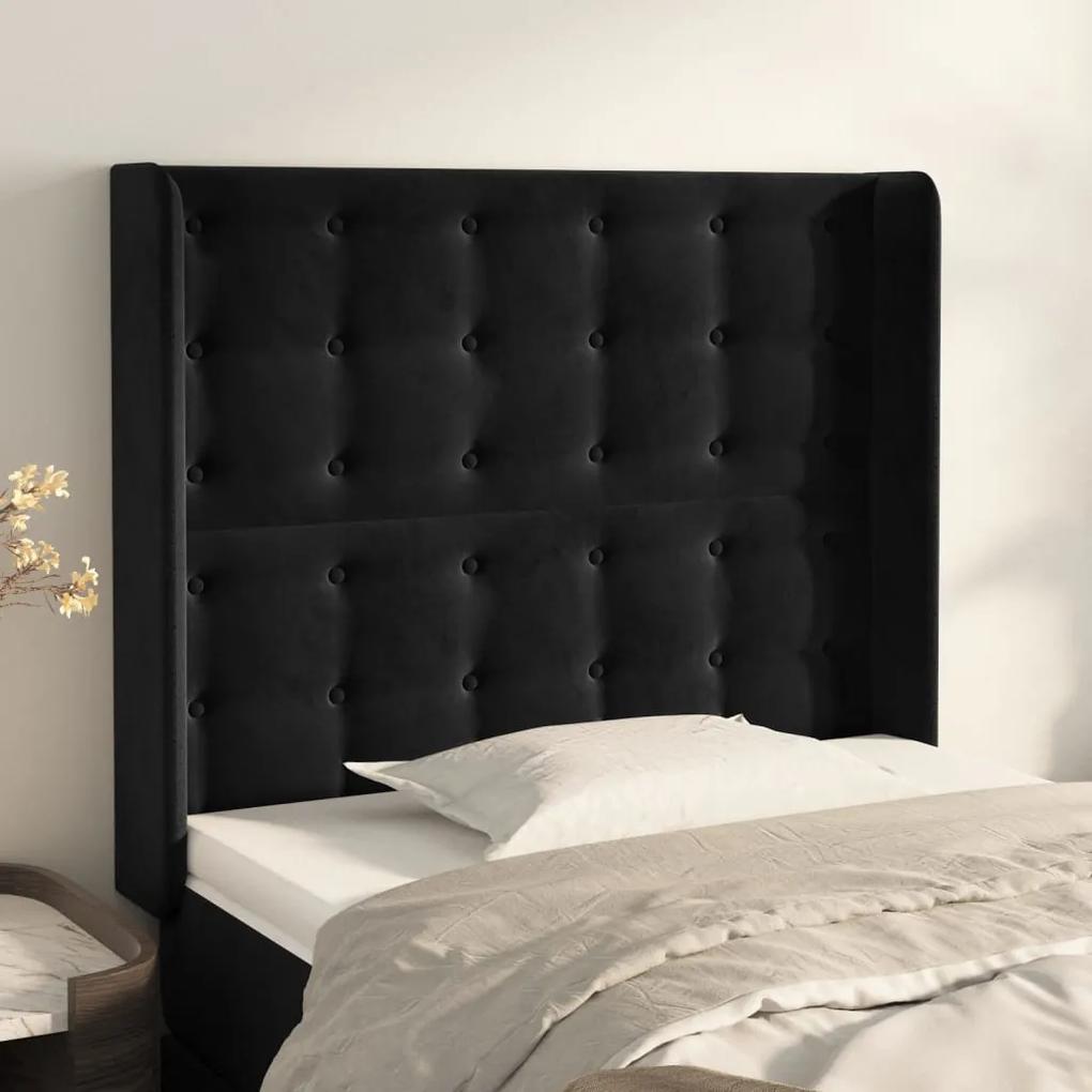 3120046 vidaXL Tăblie de pat cu aripioare, negru, 83x16x118/128 cm, catifea