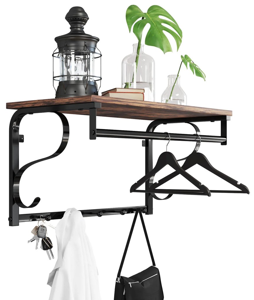 Cuier de perete HENRY, 60x30x32cm, negru/maro Vasagle