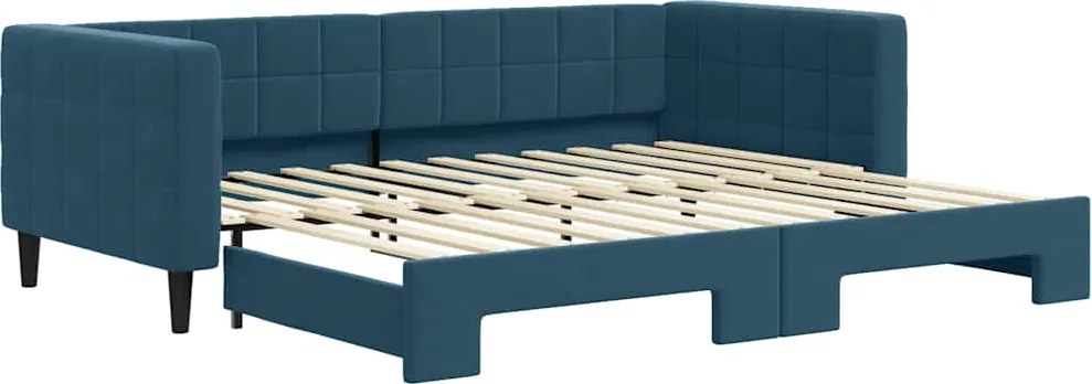 vidaXL Pat de zi cu extensie, albastru, 90x200 cm, catifea