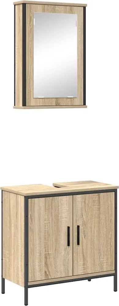 vidaXL Set de mobilier pentru baie cu raft 2 pcs Maro Lemn compozit