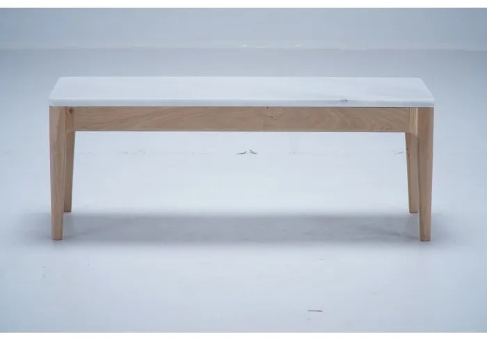 Masuta de cafea, natur, din lemn de stejar si marmura, 90 cm,aspect rustic, Ernest
